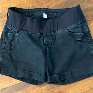 Black denim maternity shorts